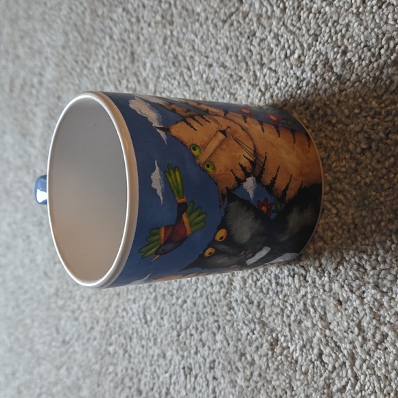 Debi Hron Gibson 4 Cats Kittens chasing bird Coffee Tea Cup Mug 4”  2014 - Picture 3 of 5